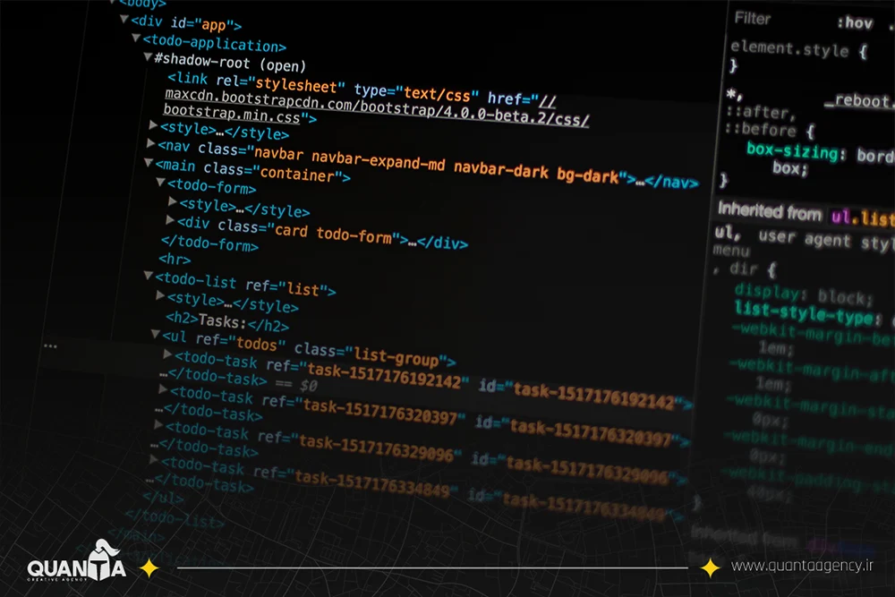 کدهای html نوشته شده روی صفحه نمایش کامپیوتر